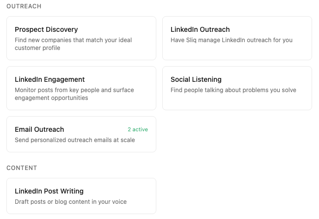 Select Email Outreach task in Sliq