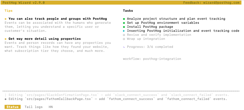 PostHog wizard in progress