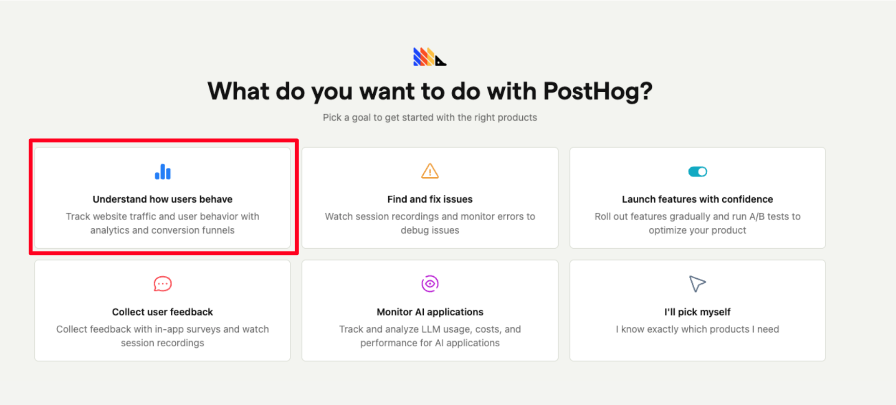 Select "Understand how users behave" in PostHog