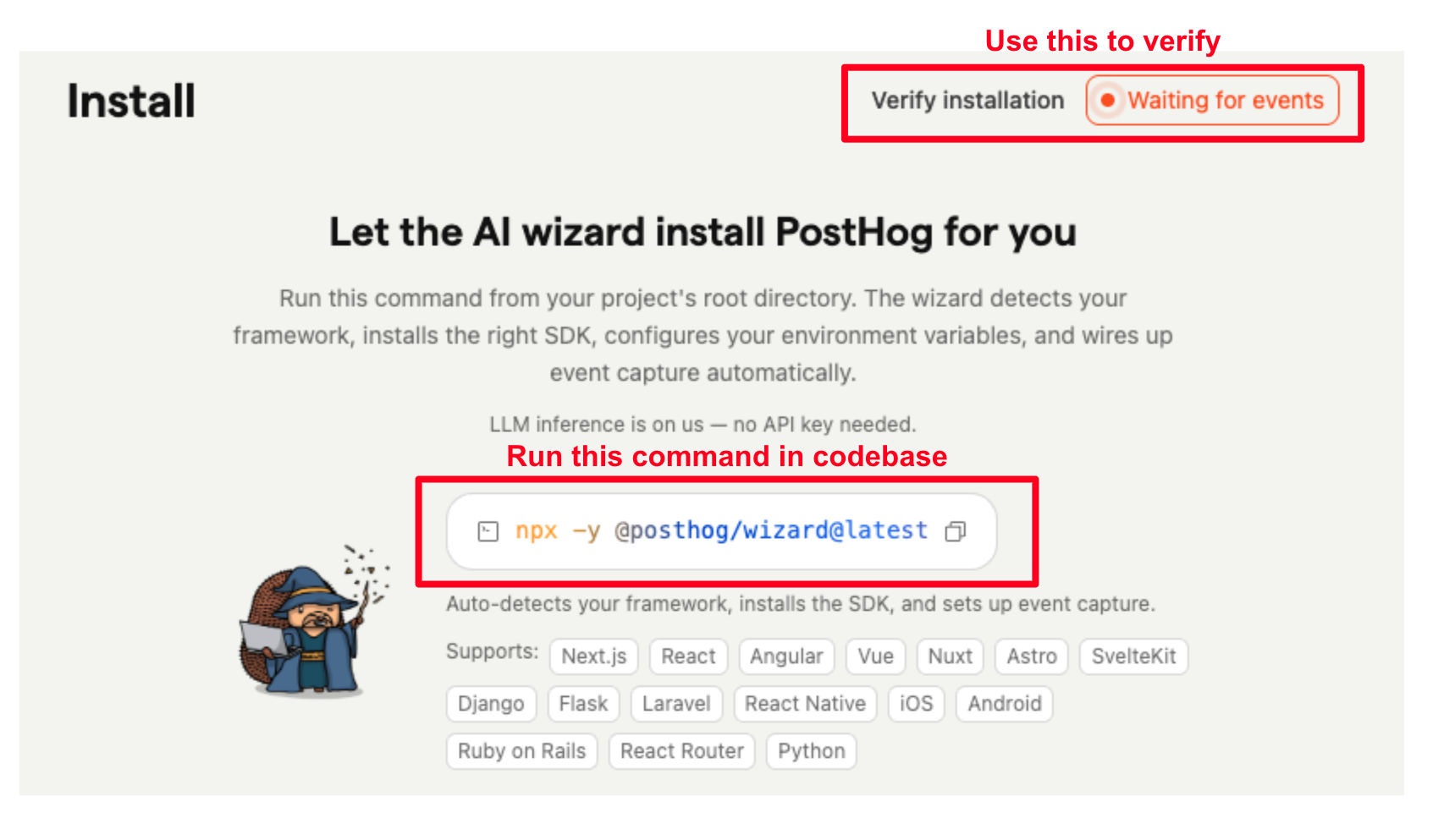 Run the PostHog install wizard